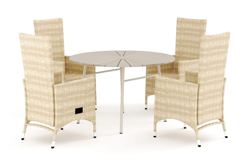Tunis utomhus rund matgrupp 120 cm med 4 Jenny matstolar - Beige/Beige - Products - Utemöbler & utemiljö - Utegrupp - Matgrupp utomhus