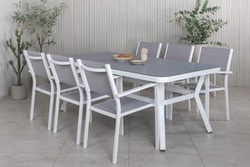 Virya Matgrupp Utomhus 200cm + 6 Copacabana Stapelbara Matstolar Utomhus Vit - Venture Home - Products - Utemöbler & utemiljö - Utegrupp - Matgrupp utomhus