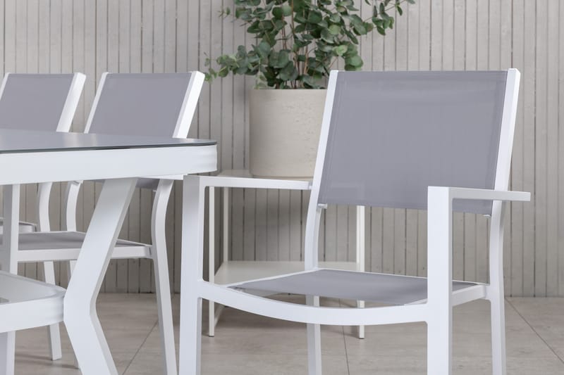 Virya Matgrupp Utomhus 200cm + 6 Copacabana Stapelbara Matstolar Utomhus Vit - Venture Home - Products - Utemöbler & utemiljö - Utegrupp - Matgrupp utomhus