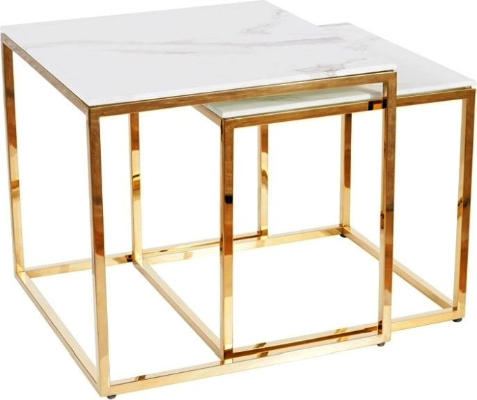 Gloria Couchtisch 45 x 45 cm - Marmor/Gold