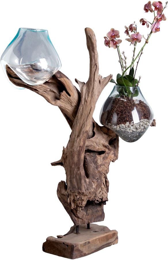 San Marino Wassertropfenvase - Teak/Glas - 100 cm