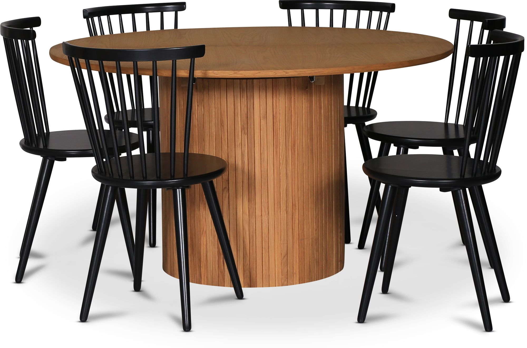 Nova Essgruppe, ausziehbarer Esstisch �130-170 cm inkl. 6 schwarzen Freischwingern Castor - Eiche ge�lt