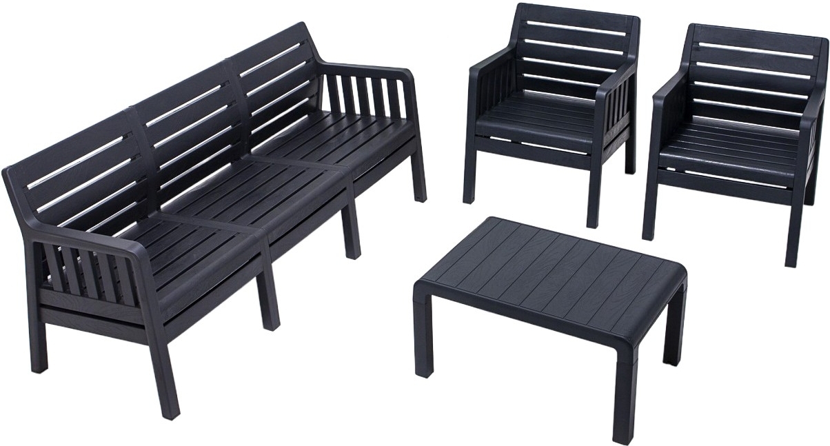 Loungegruppe Lara mit 3-Sitzer-Sofa, 2 Sesseln und Tisch ohne Kissen - Anthrazit Loungegruppe Lara mit 3-Sitzer-Sofa, 2 Sesseln und Tisch ohne Kissen - Anthrazit