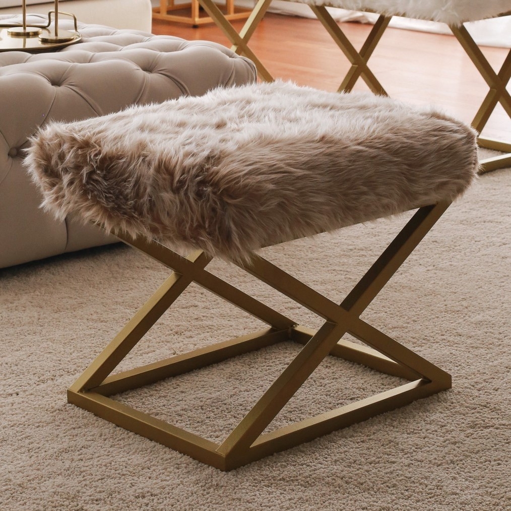 Capraz Pl�sch-Hocker - Braun/Gold