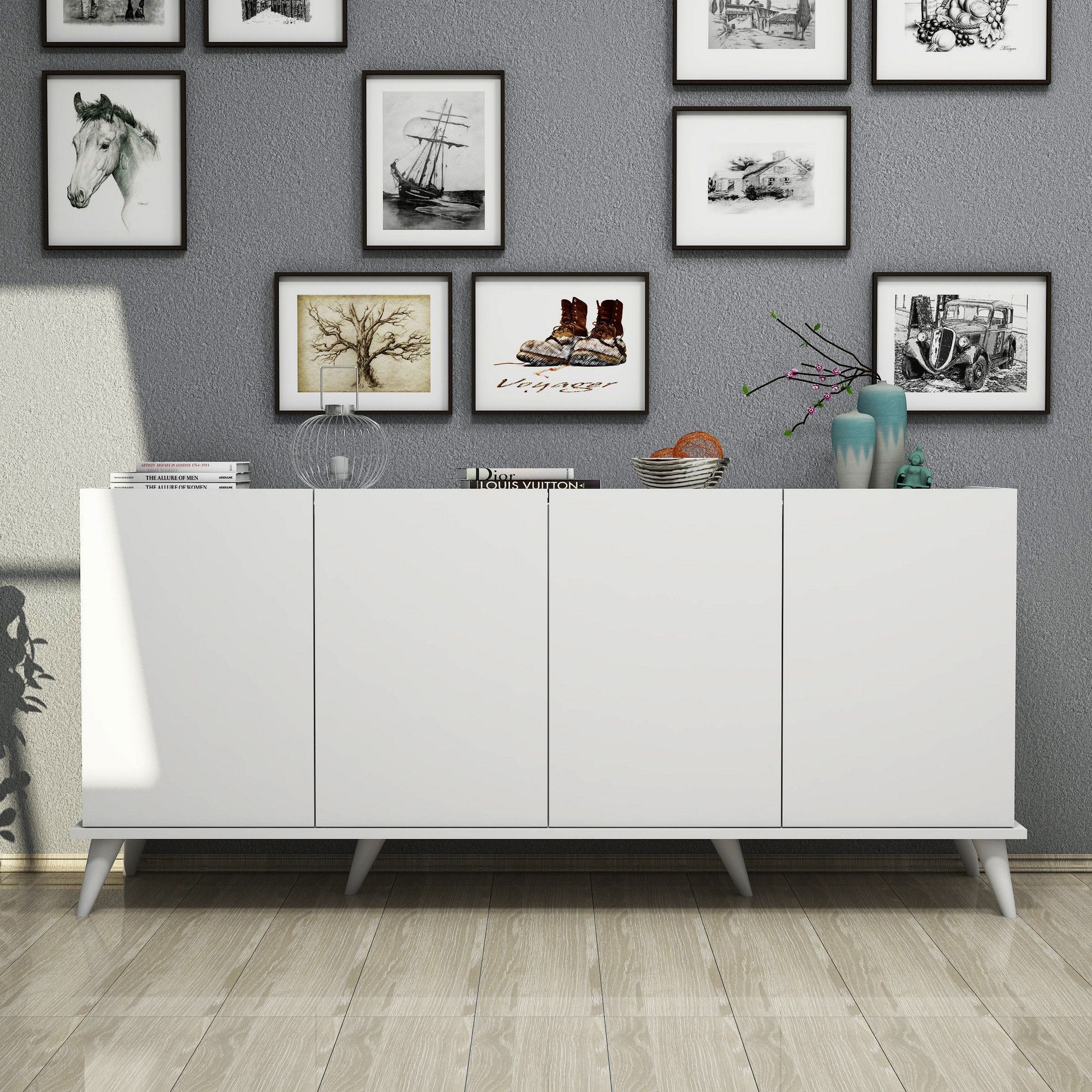 Sideboard weiß 180 cm - Elegant + Möbelfüße Sideboard weiß 180 cm - Elegant + Möbelfüße