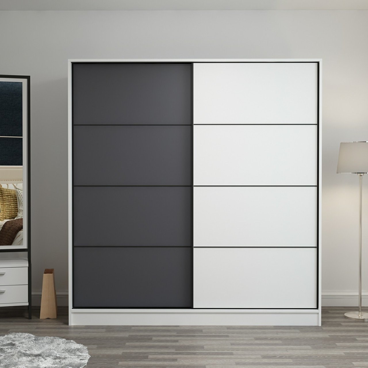 Kapusta Kleiderschrank 180 cm - Wei�/Anthrazit/Wei�