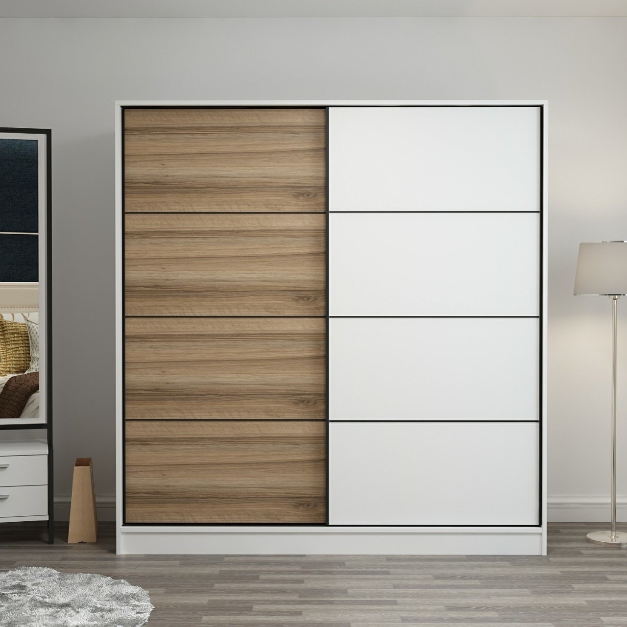 Kapusta Kleiderschrank 180 cm - Wei�/Braun/Wei�