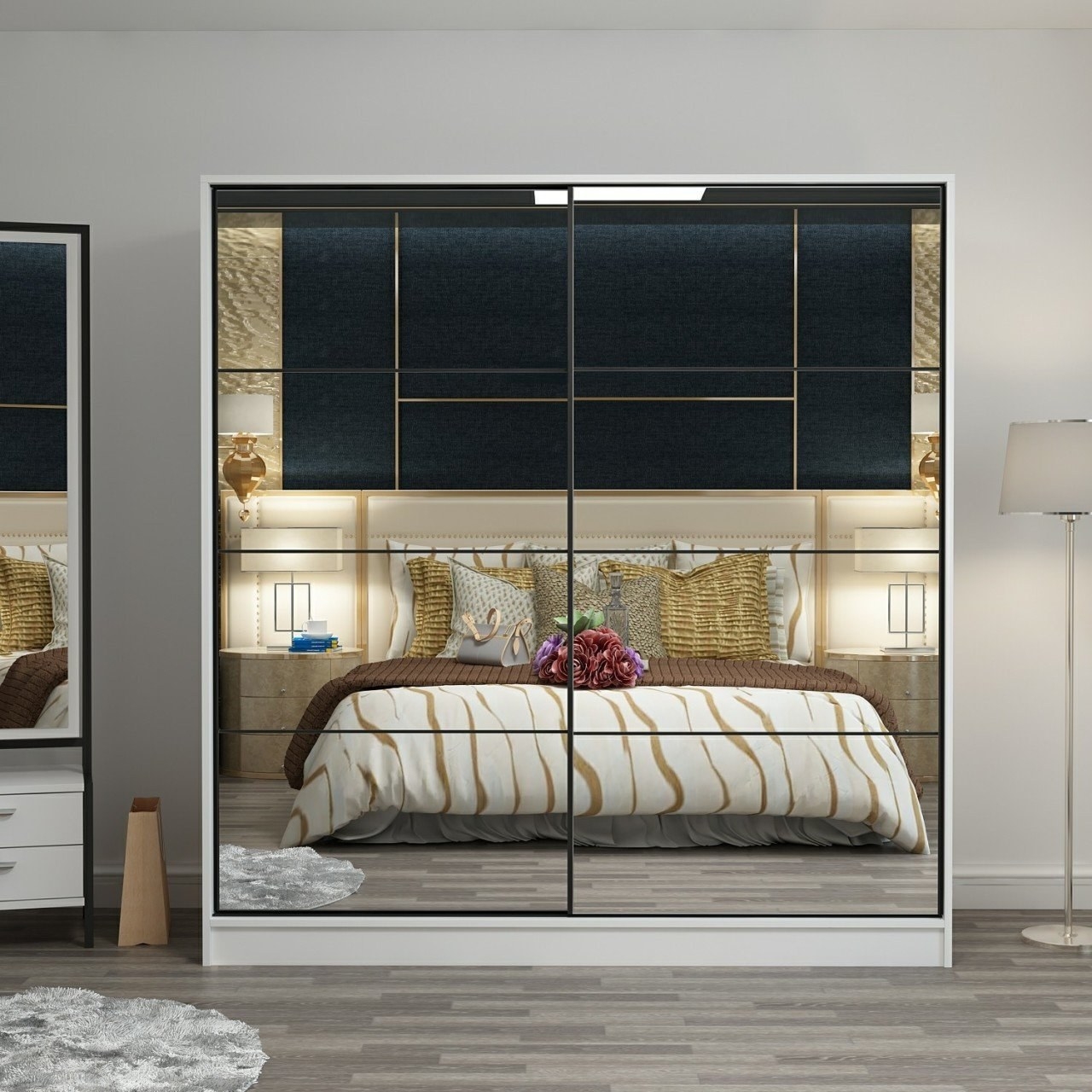 Kapusta Kleiderschrank mit Spiegelt�ren, 220x52x210 cm - Wei�