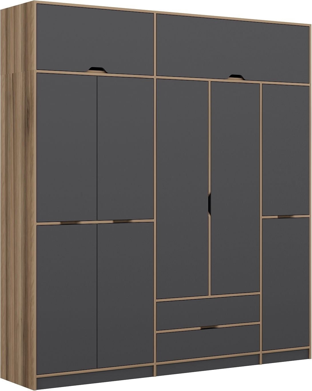 Elina Kleiderschrank 232 x 52 x 253 cm - Anthrazit/Braun