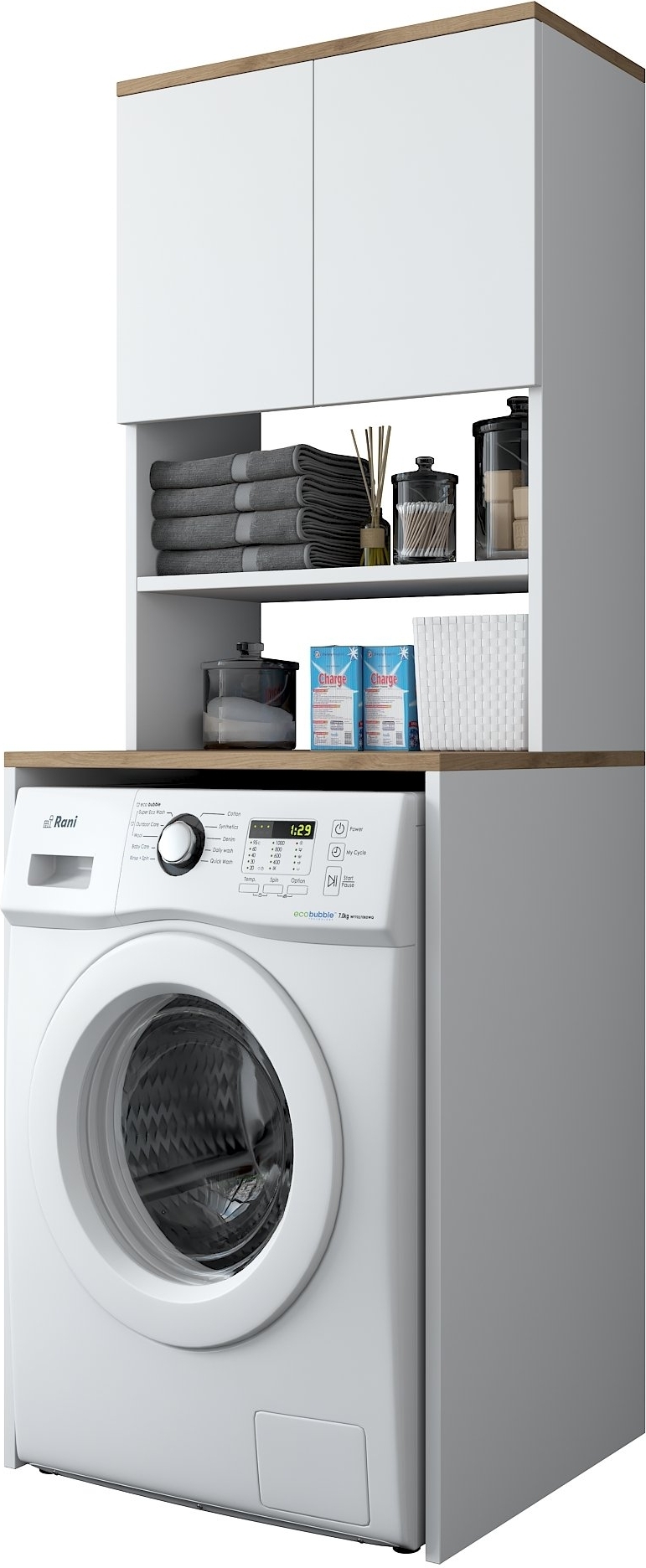 Langer Waschmaschinenschrank 1 - Wei�/Walnuss