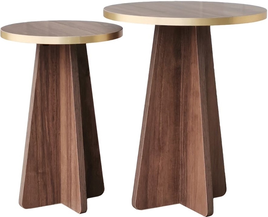 Pilz-Beistelltisch-Set �30/40 cm - Gold/Walnuss