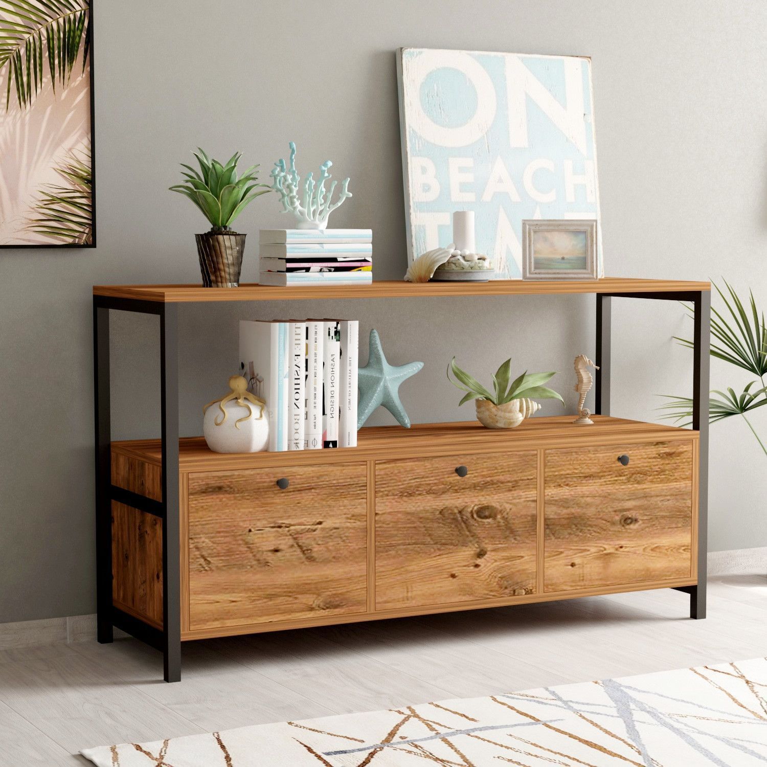 Nero simela Sideboard - Nussbaum/schwarz + M�belf��e