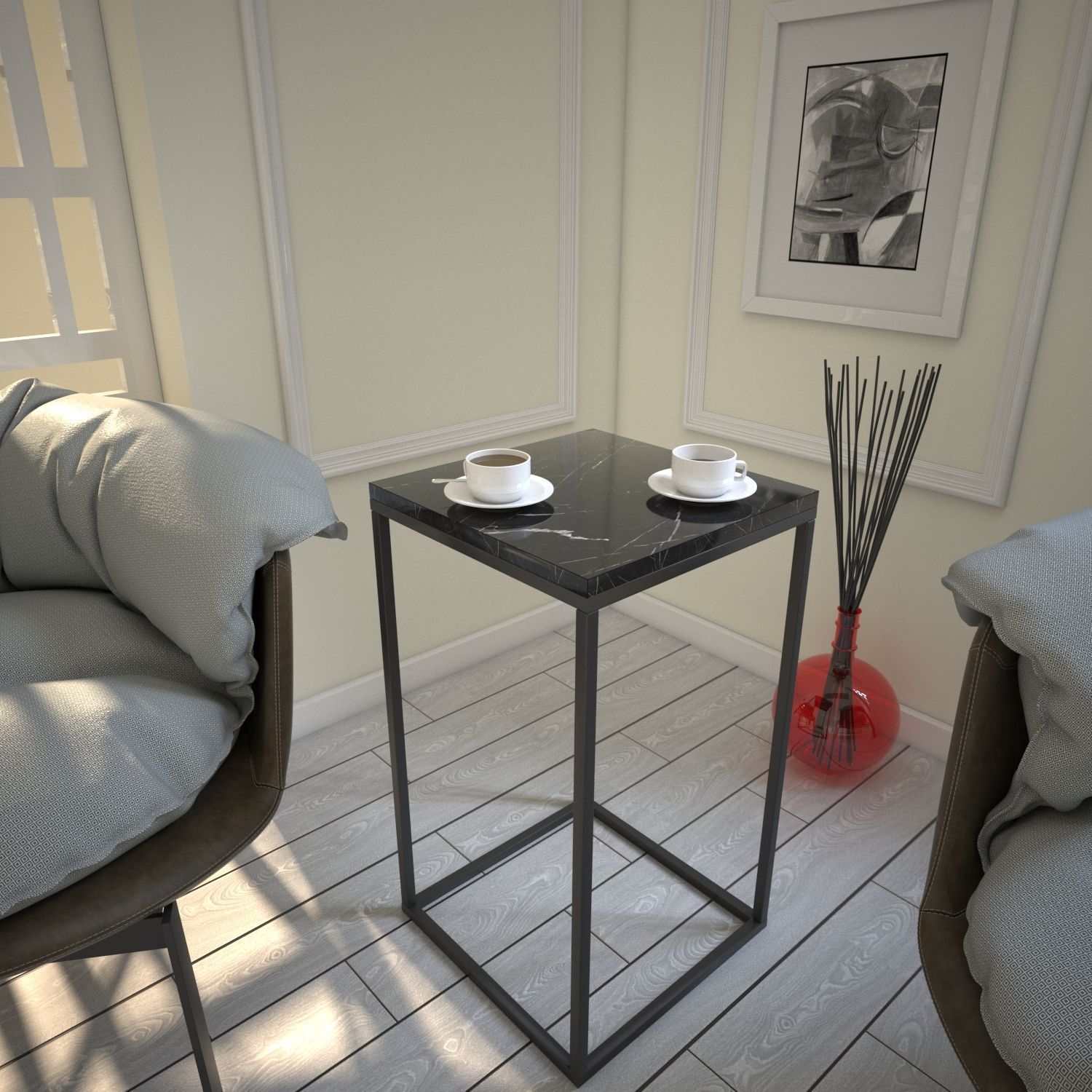 Pure Beistelltisch 35 x 35 cm - Schwarz/Wei�