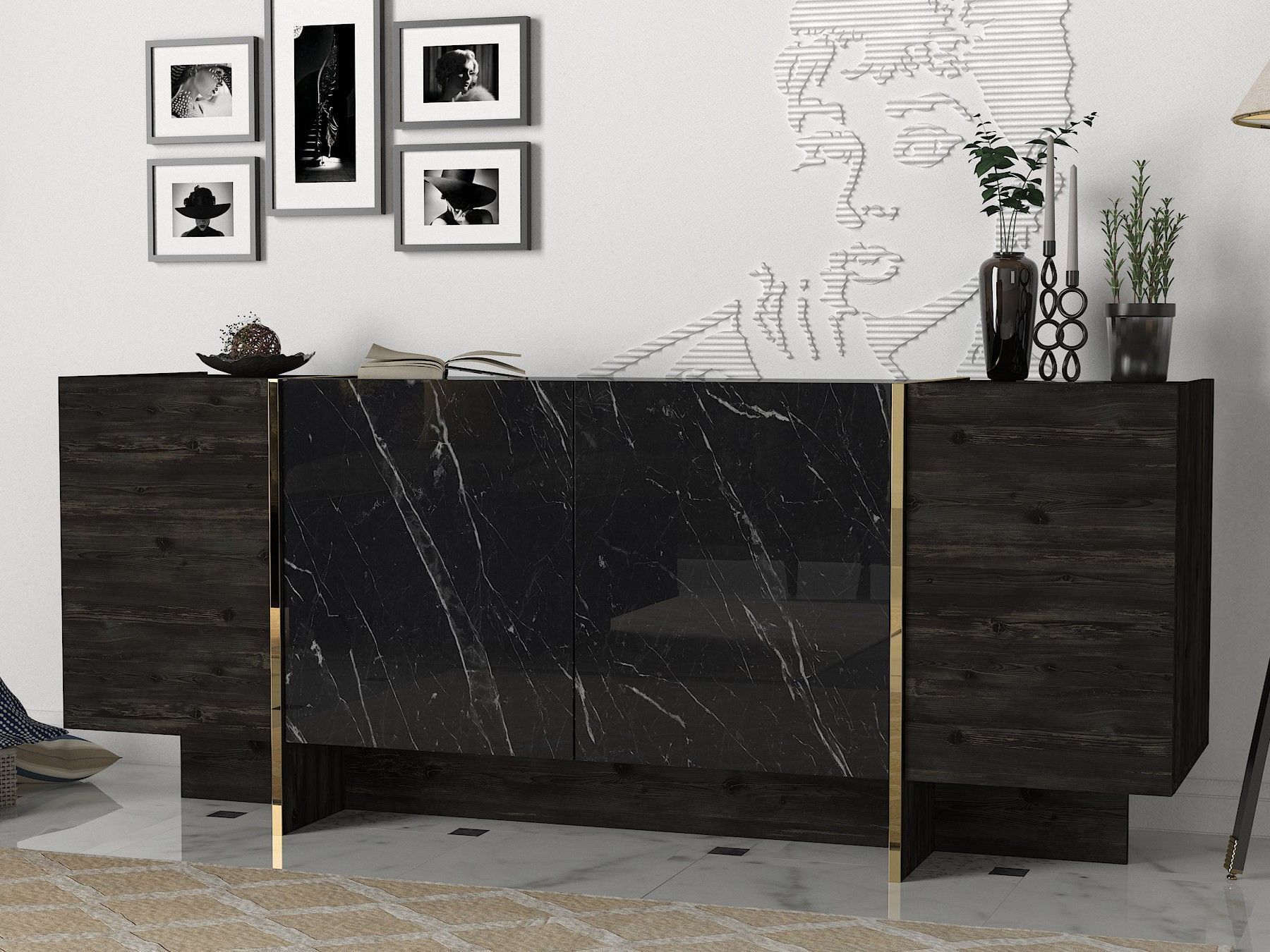 Veyron Sideboard - Schwarz/Gold