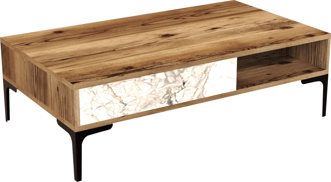 Couchtisch Istanbul 105 x 60 cm - Nussbaum/wei�er Marmor