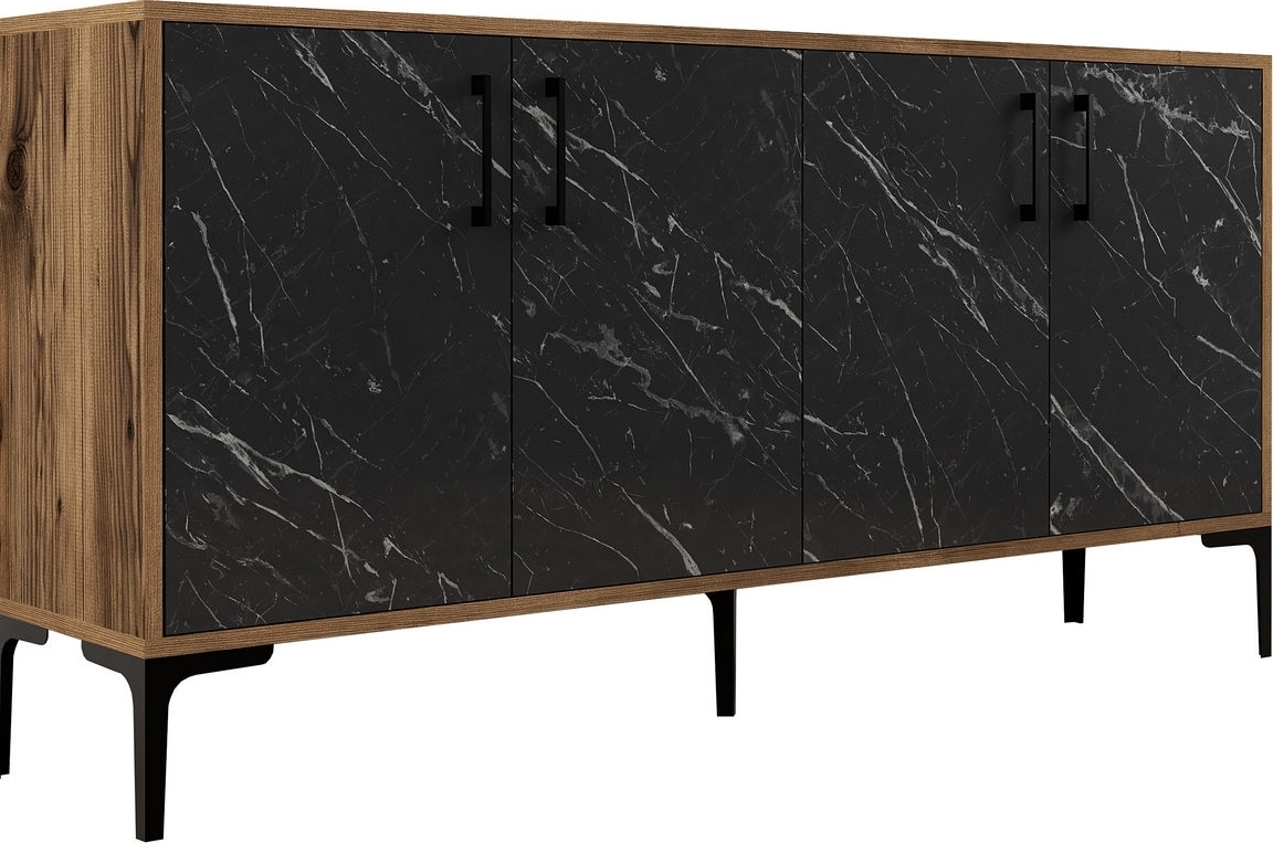 Kyiv Sideboard 160 cm - Nussbaum/schwarzer Marmor