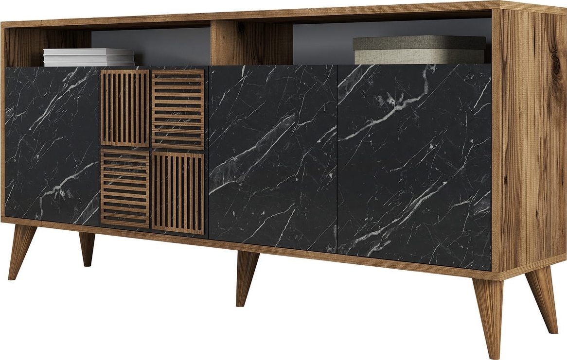 Milan Sideboard 160 cm - Nussbaum/schwarzer Marmor