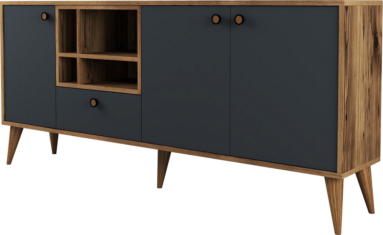 Nappa-Sideboard - Anthrazit/Walnuss