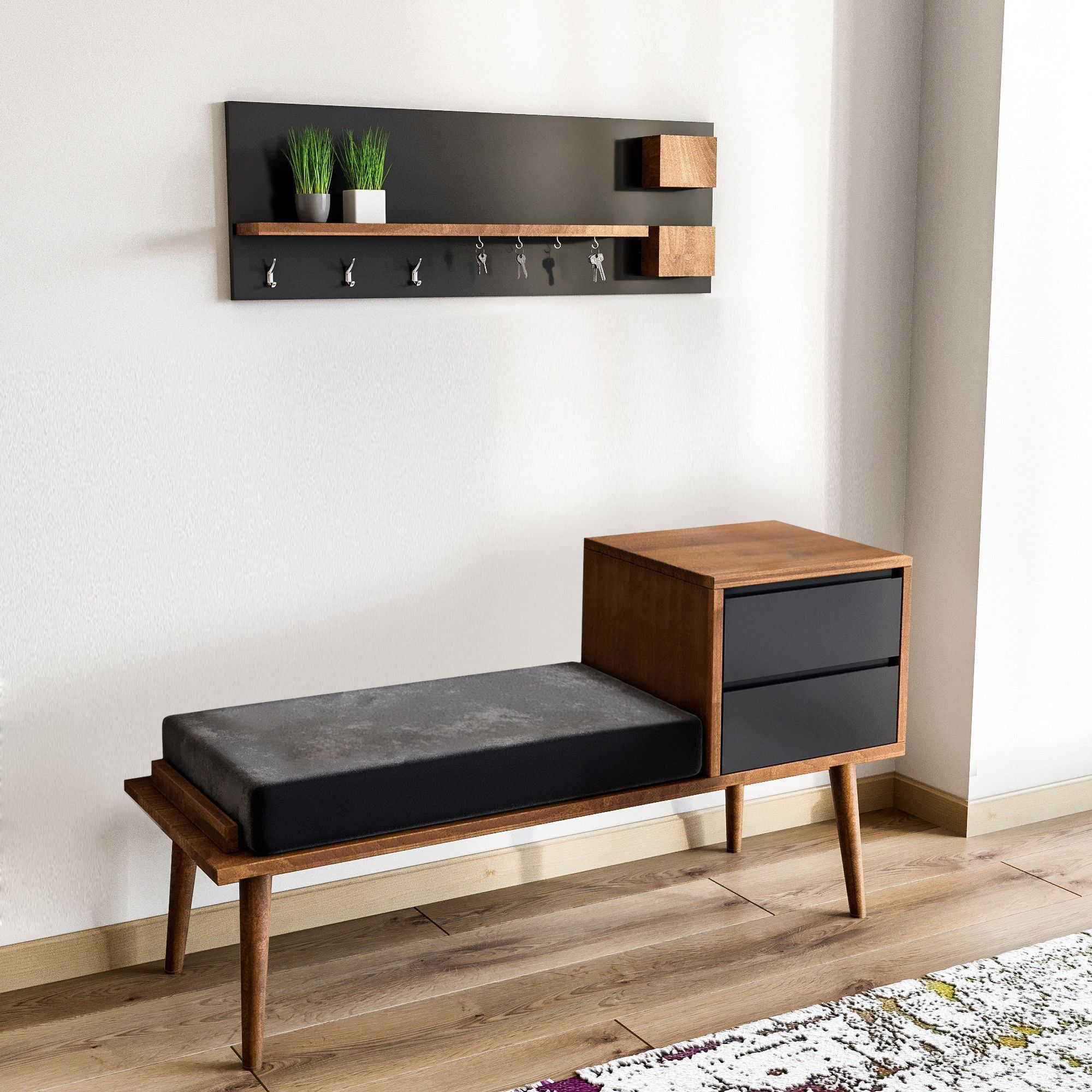 Hamra Bank mit Kleiderb�gel - Nussbaum/anthrazit