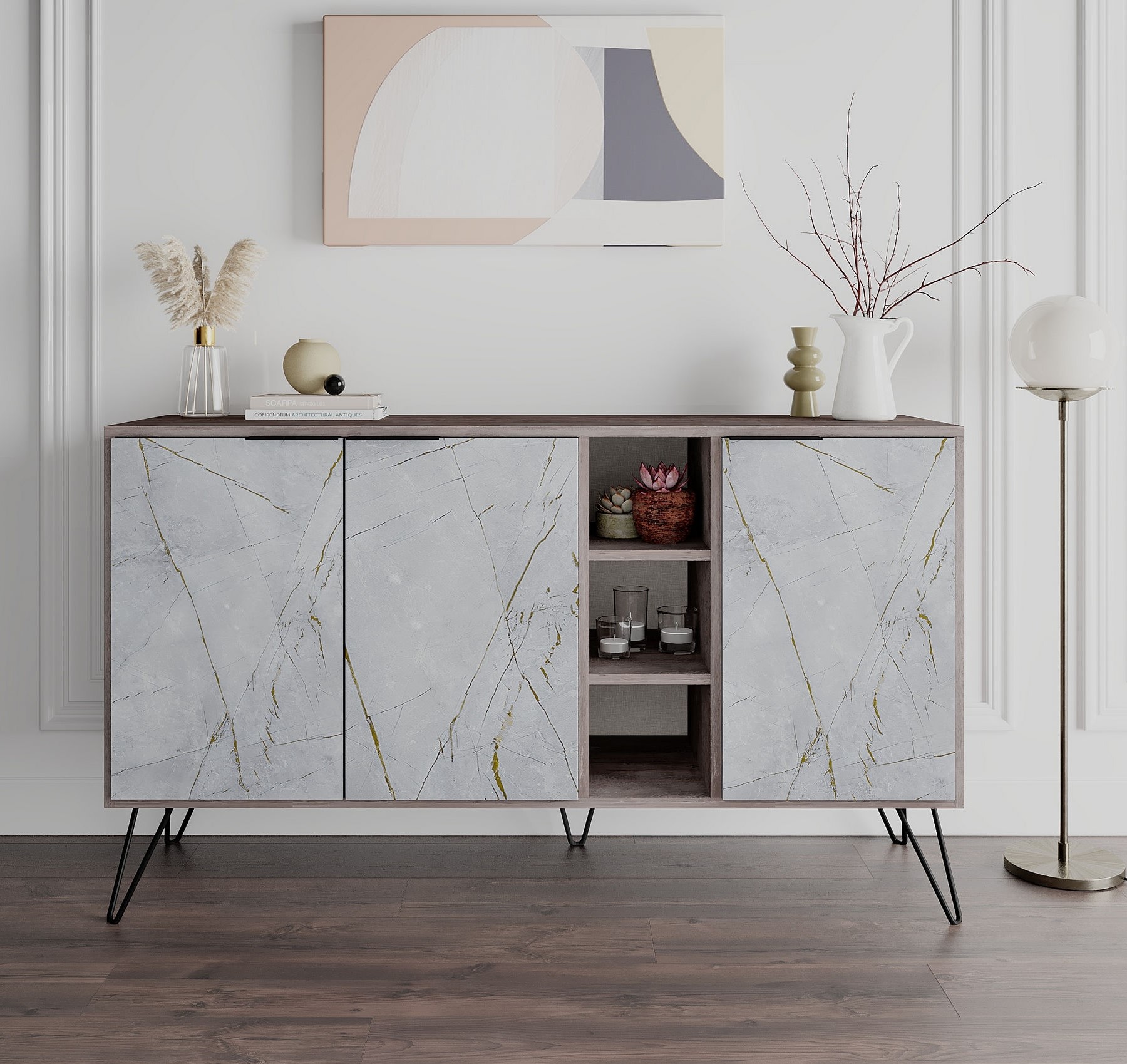 Clara Sideboard - Dunkelbrauner/weißer Marmor Clara Sideboard - Dunkelbrauner/weißer Marmor