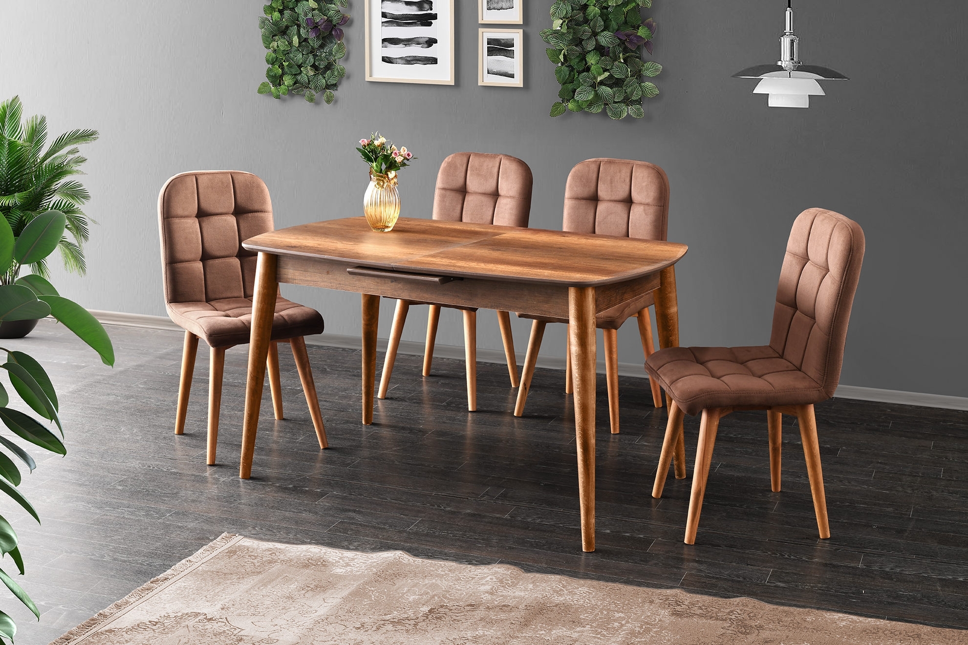 Retro-Esstisch 130-160 cm - Nussbaum