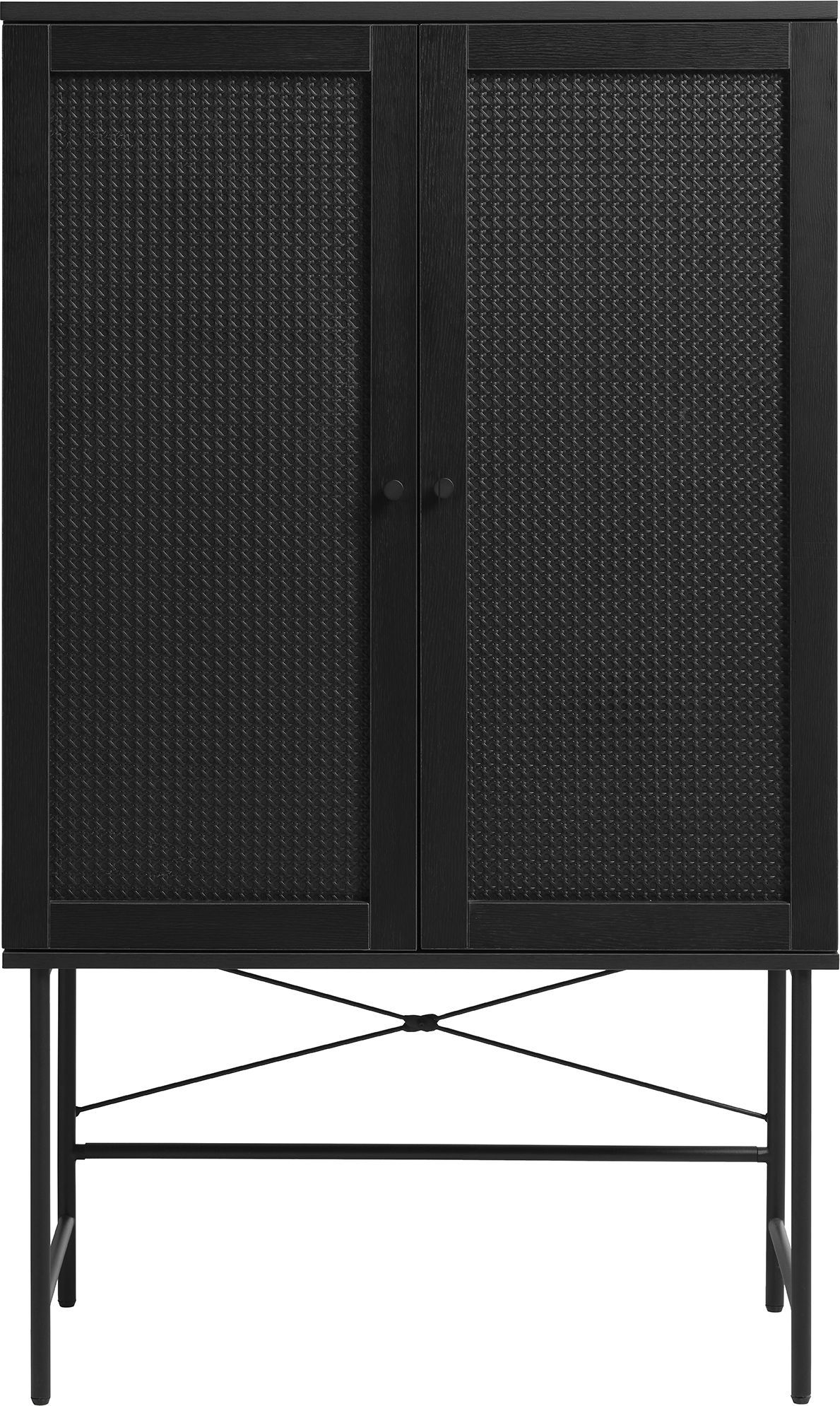 Menu schwarzer Schrank mit Rattan