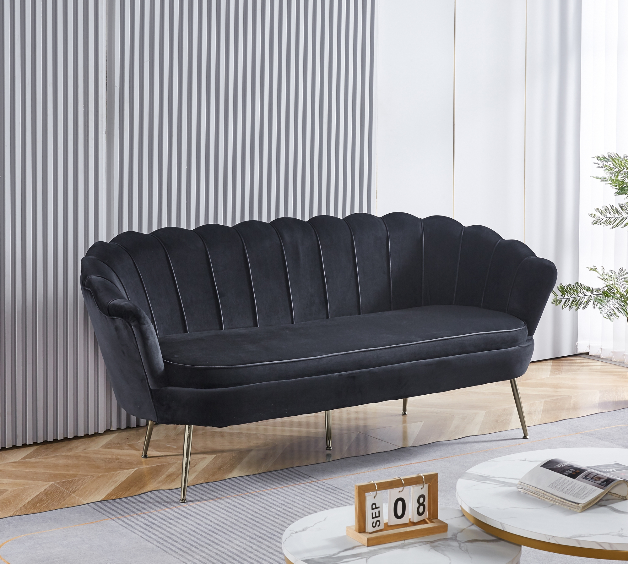 3-Sitzer-Sofa aus schwarzem Samt - Kingsley