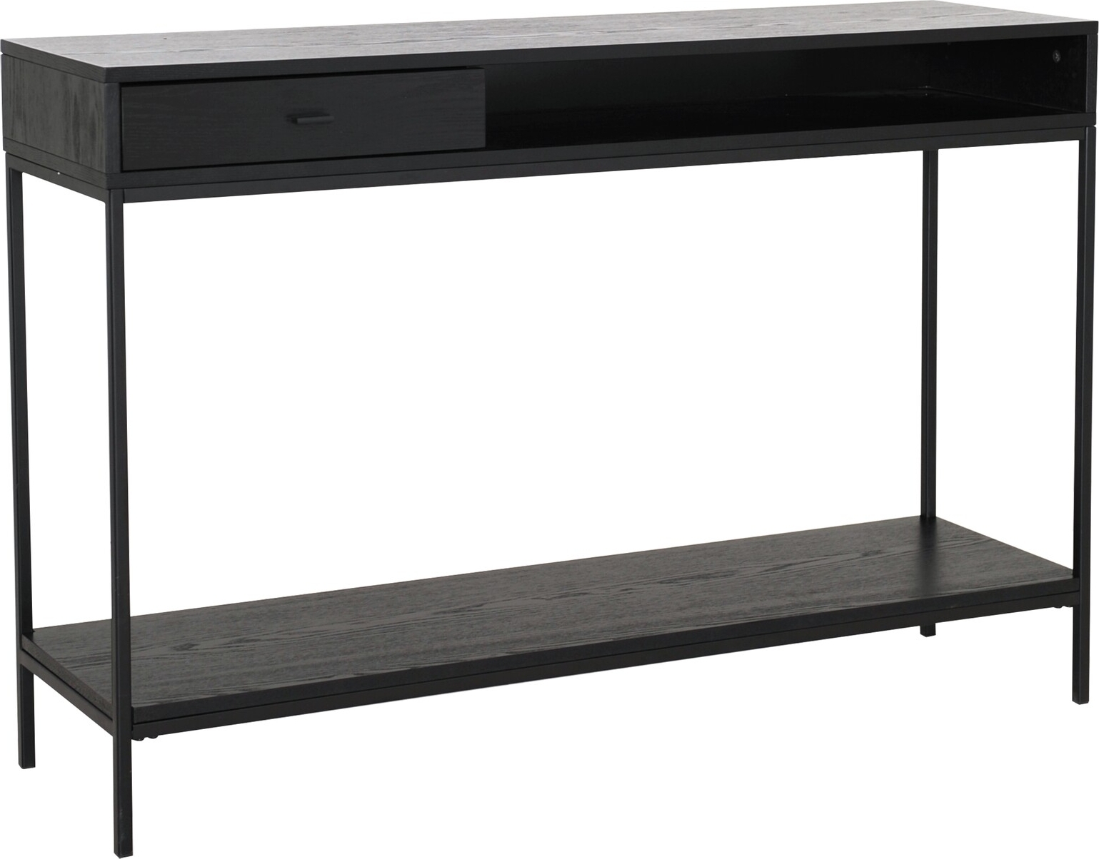 Regal-Konsolentisch 120 x 34 cm - Schwarz lackiertes Eschenfurnier Regal-Konsolentisch 120 x 34 cm - Schwarz lackiertes Eschenfurnier