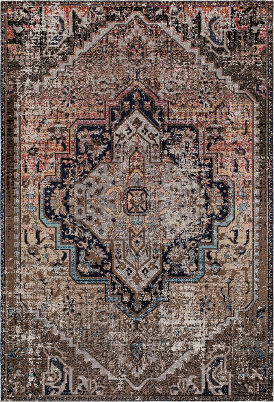 Tibetischer aztekischer flachgewebter Teppich, mehrfarbig Tibetischer aztekischer flachgewebter Teppich, mehrfarbig