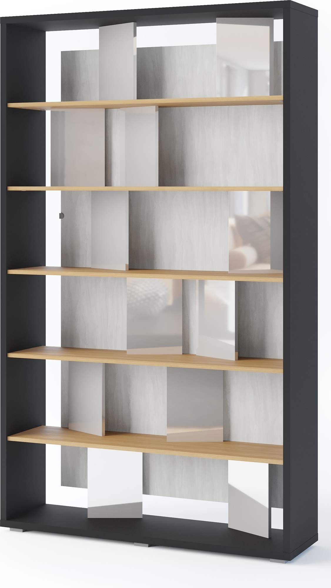 Dika-B�cherregal mit Hintergrundbeleuchtung - Graphit/Eiche/Glanzgrau
