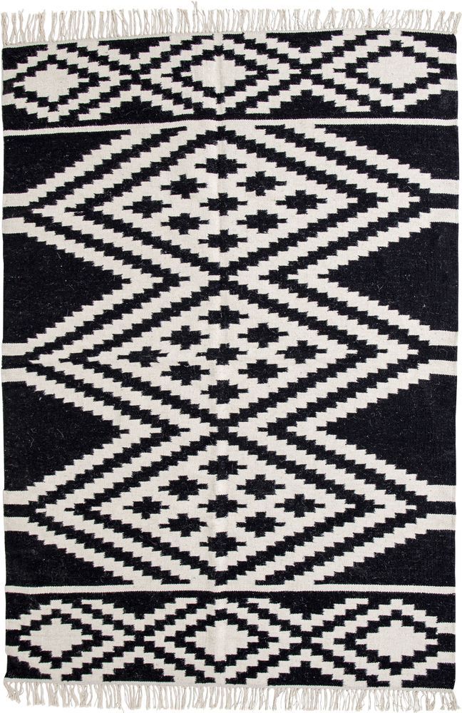 Wollteppich Rachel - Schwarz / Wei� Wolle