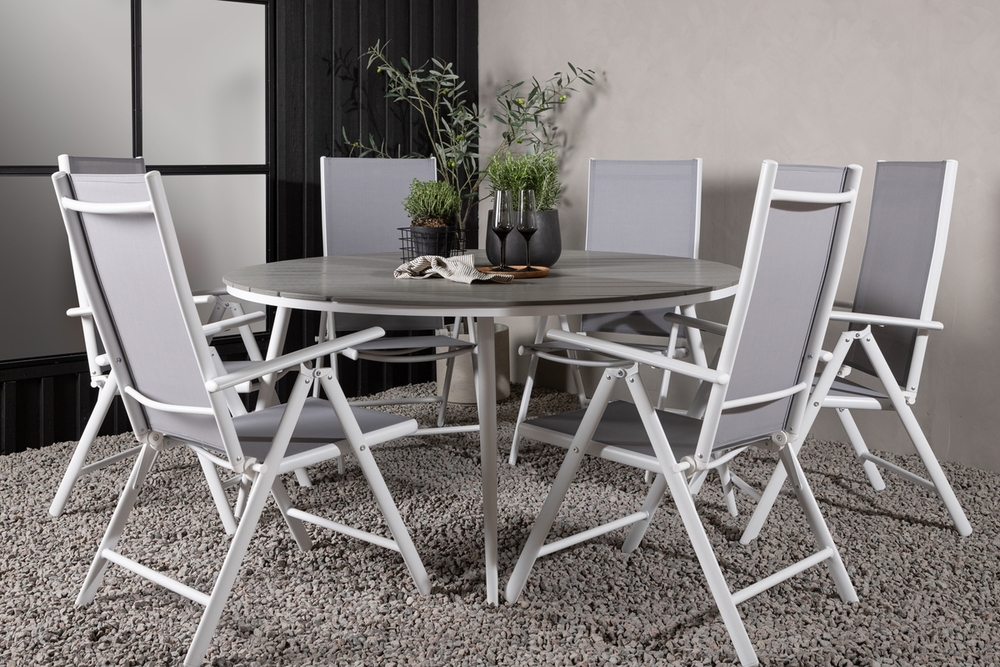 Break-Essgruppe f�r den Au�enbereich mit 6 Break-St�hlen - Grau/Wei�