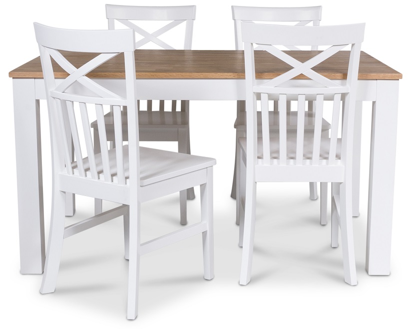 Dalar�s Esszimmergarnitur 140 cm Tisch wei�/Eiche + 4 Mellby St�hle