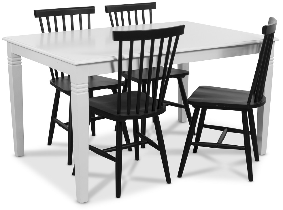 Mellby Essgruppe 140 cm Tisch mit 4 schwarzen Karl Rohrstühlen - Weiß / Schwarz Mellby Essgruppe 140 cm Tisch mit 4 schwarzen Karl Rohrstühlen - Weiß / Schwarz