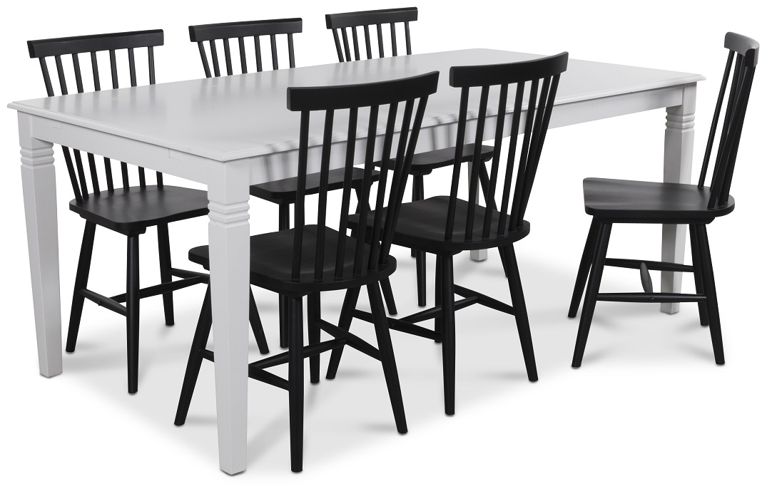 Mellby Essgruppe 180 cm Tisch mit 6 schwarzen Karl Pinnstolar Mellby Essgruppe 180 cm Tisch mit 6 schwarzen Karl Pinnstolar