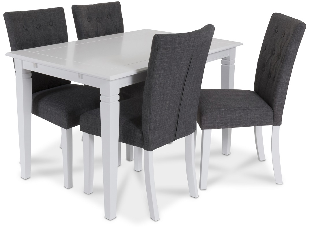 Sandhamn Esstischgruppe 120 cm Tisch mit 4 Crocket Stühlen in grauem Stoff + 3.00 x Möbelfüße Sandhamn Esstischgruppe 120 cm Tisch mit 4 Crocket Stühlen in grauem Stoff + 3.00 x Möbelfüße