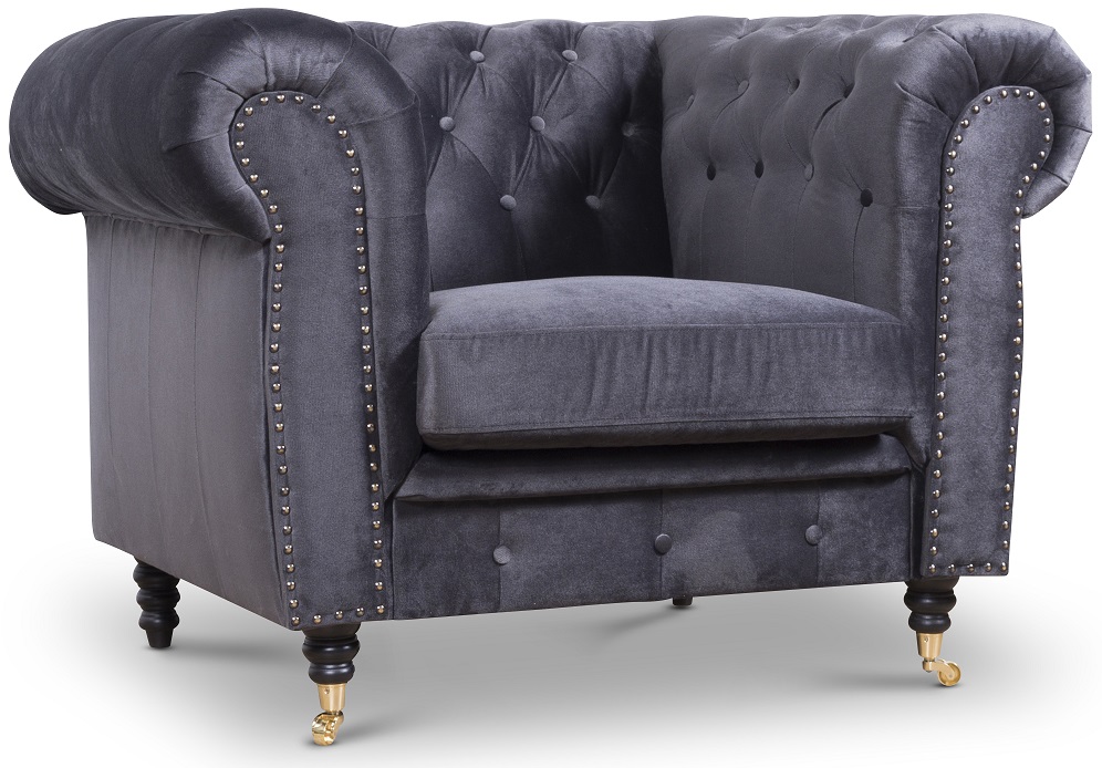 Sheffield Chesterfield Sessel - Grau (Samt)