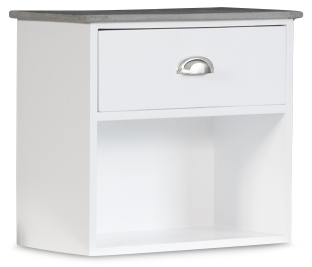 Nachttisch Hugo Wand mit 1 Schublade aufgeh�ngt - Wei�/Zement + M�belf��e
