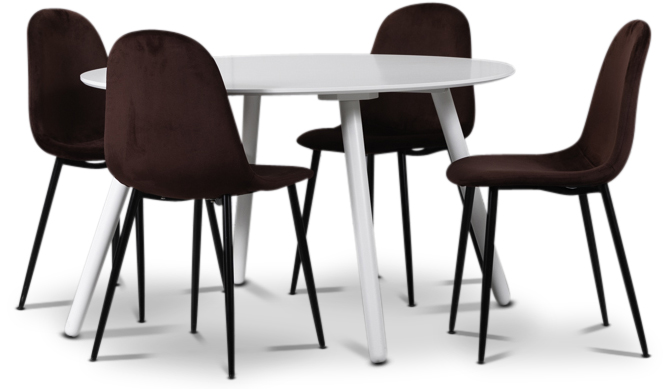 Rosvik Essgruppe, Esstisch mit 4 Carisma Samtst�hlen - Wei�/Bordeaux