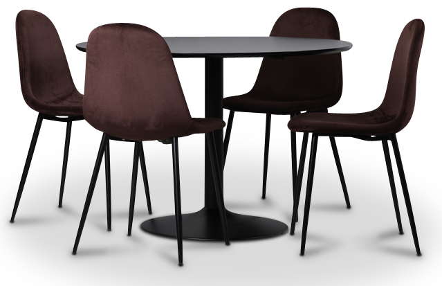 Sitz-Essgruppe, Esstisch mit 4 Carisma Samtst�hlen - Schwarz/Bordeaux