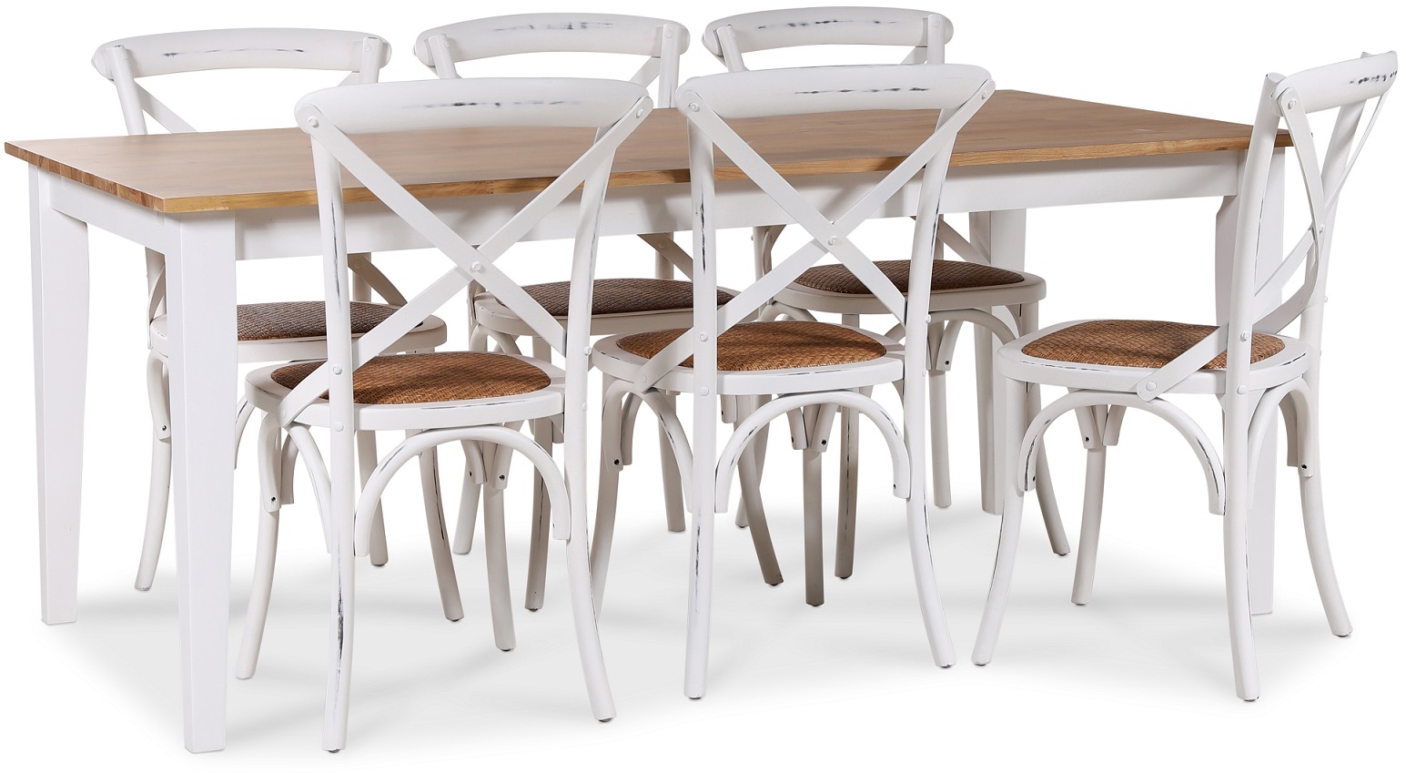 Dalar�s Essgruppe 180 cm Tisch wei�/Eiche + 6 wei�e Gaston Esszimmerst�hle