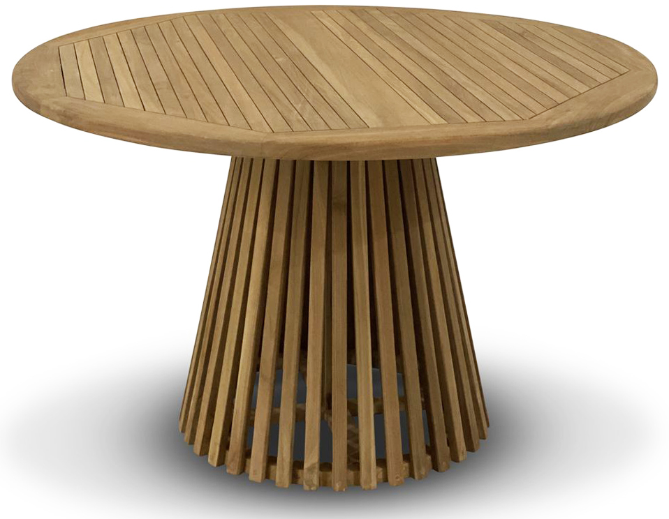 Salt� runder konisch geformter Esstisch D120 cm - Teak + Holz�l f�r M�bel