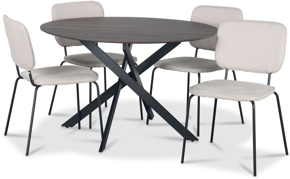 Hogr�n Essgruppe �120 cm Tisch aus dunklem Holz + 4 Lokrume beige St�hle + 3.00 x M�belf��e