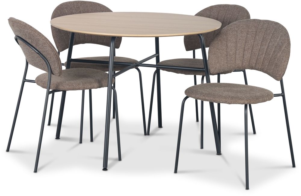 Tufta Essgruppe �100 cm Tisch aus hellem Holz + 4 Hogr�n braune St�hle