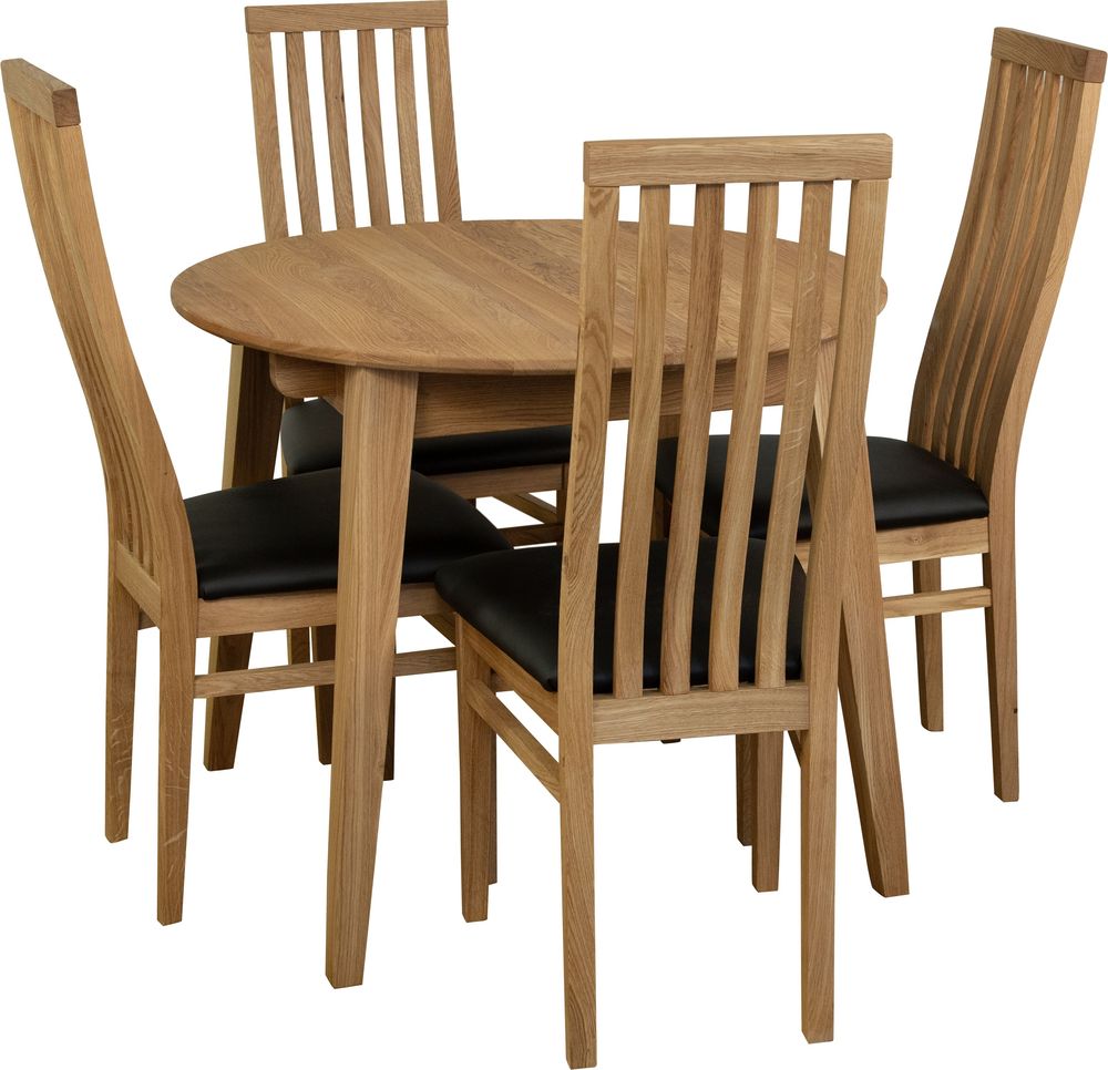 Essgruppe Genova Esstisch 90-130 cm inkl. 4 Alaska St�hle - Ge�lte Eiche/schwarzes PU