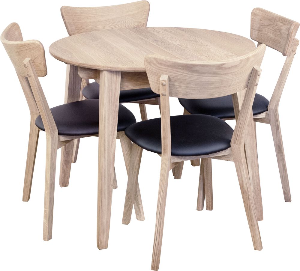 Essgruppe Genova Esstisch 90-130 cm inkl. 4 Amino St�hle - Wei� pigmentiert/schwarzes Kunstleder