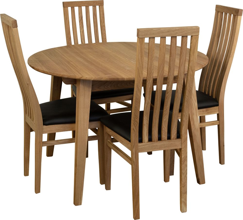 Essgruppe Genova Esstisch 110-160 cm inkl. 4 Alaska St�hle - Ge�lte Eiche/schwarzes PU