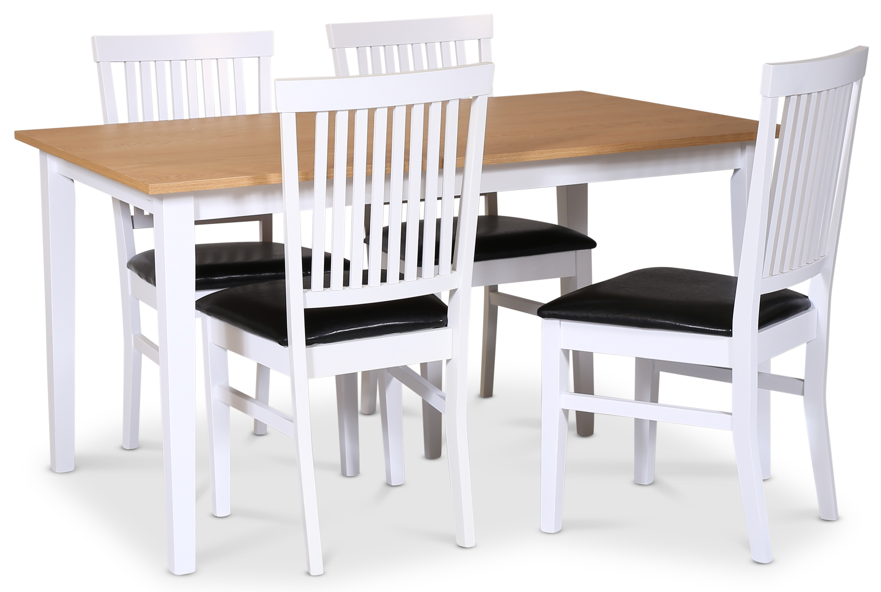 Esstisch-Set; Tisch 140x90 cm - Wei� / ge�lte Eiche mit 4 St�hlen - F�r�