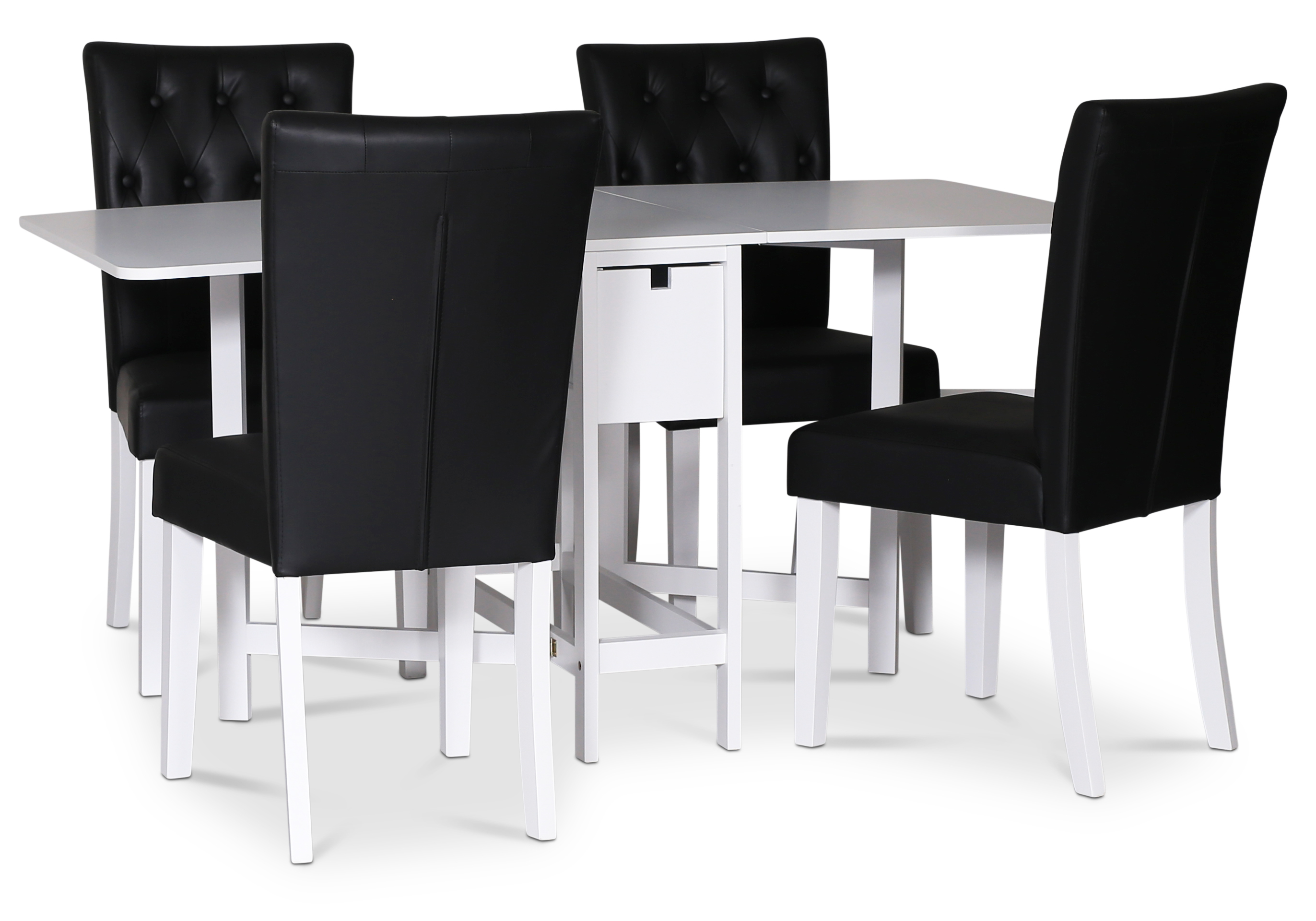 Lebensmittelgruppe Sandhamn; Klapptisch mit 4 Crocket-St�hlen aus schwarzem PU