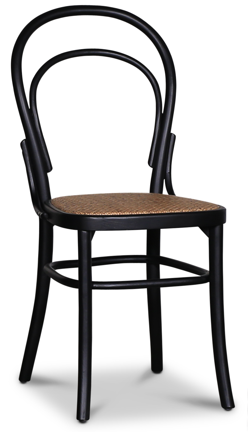 Schwarzer Bugholzstuhl mit Rattansitz + Stuhlkissen